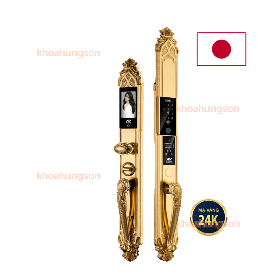 KHÓA CỬA VÂN TAY ĐẠI SẢNH TÂN CỔ ĐIỂN KAWA-KDS88 FACE MẠ VÀNG 24K